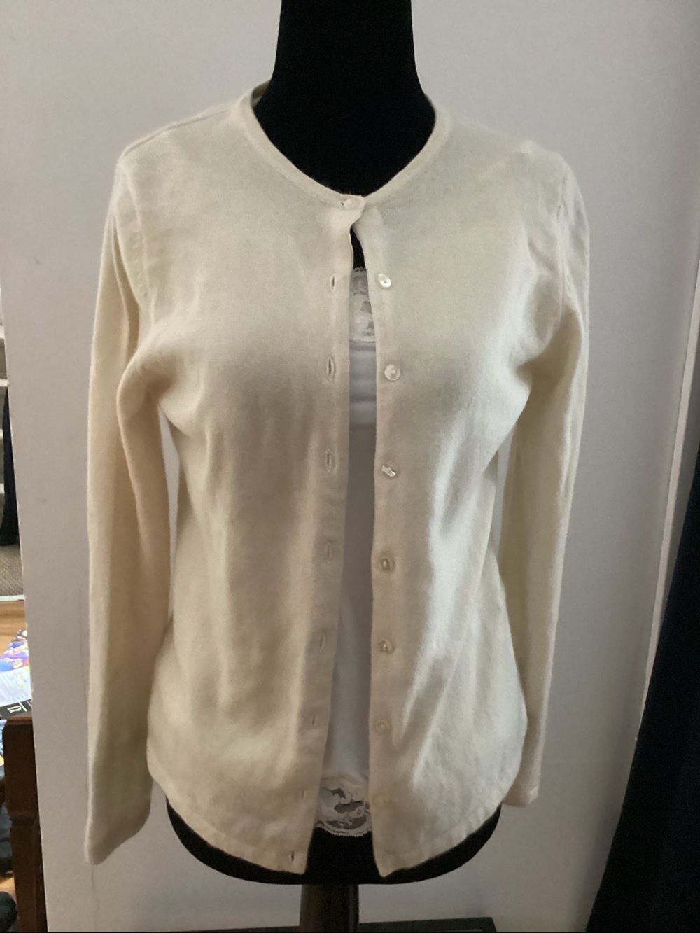 Classic Cashmere Cream Button-Front Women's Cardigan